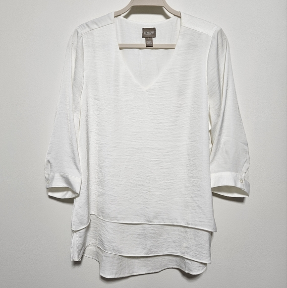 Chico's Womens Tunic Top Blouse Flowy Petal Back Cottagecore Hi Lo Soft White M - Picture 4 of 12